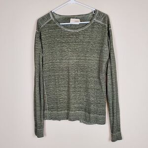 Alice & Olivia Air Olive Green Long Sleeve Split Back Top XS